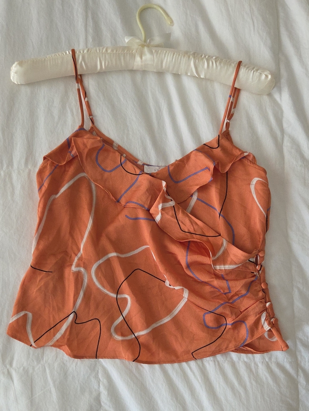 NWOT Lush Orange Abstract Ruffle Cami - S